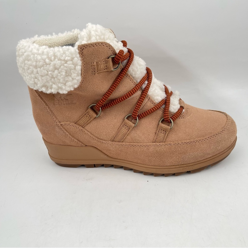 NEW! Sorel Women’s Evie -SZ 9- Cozy Tan Lace-Up Wedge Platform Ankle Booties